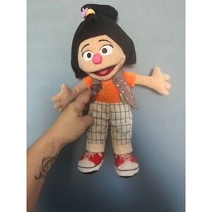 Sesame Street Ji-Young Plush Doll Asian American Muppet Orange Shirt Brown Vest